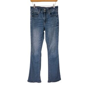 American Eagle 6 LONG High-Rise Artist Flare Jeans Blue Stretch Denim